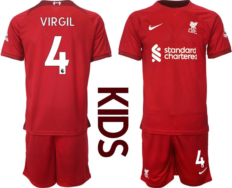 Youth 2022-2023 Club Liverpool home red #4 Soccer Jersey